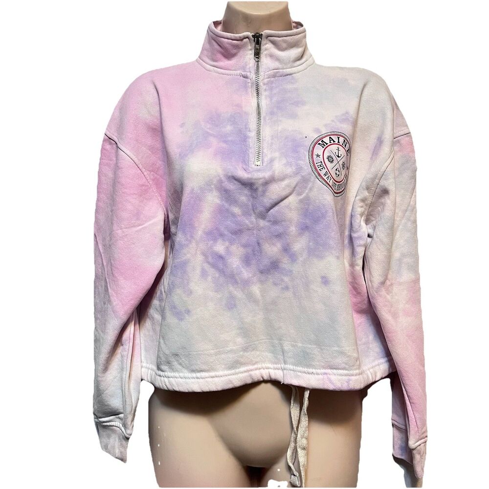 Maine Cropped Tie Dye Long Sleeve Pullover Tie Waist Sweatshirt Size Medium NWT